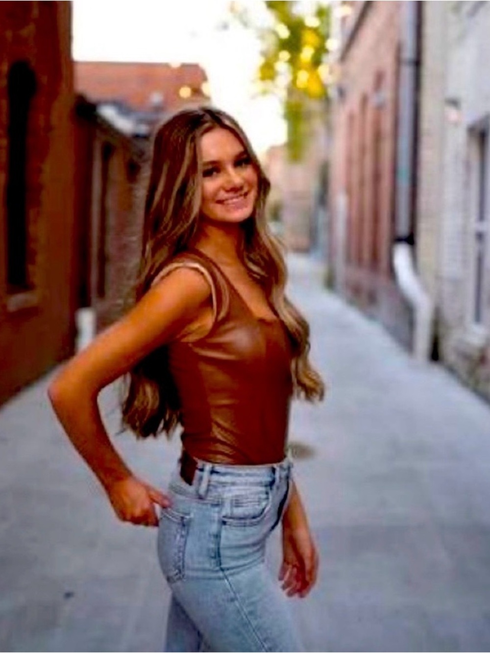 New Express Brown Faux-Leather Tank Top - Women's Sleeveless Top Sz.L